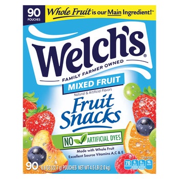Welch's Fruit Snacks, Mixed Fruit, 0.8 oz, 90 ct