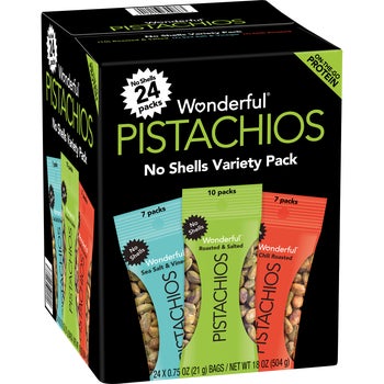 Wonderful Pistachios, No Shell, Variety Pack, 0.75 oz, 24 ct