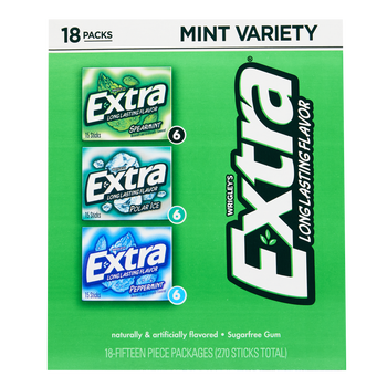 Extra Sugar Free Chewing Gum, Mint Variety Pack, 15 Sticks, 18 ct
