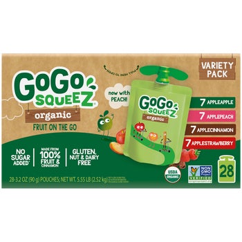 GoGo SqueeZ Organic Fruit On The Go, Variety Pack, 3.2 oz, 28 ct