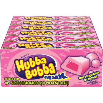HUBBA BUBBA Max Chewing Gum, Original Bubble Gum, 5 Pieces, 18 ct