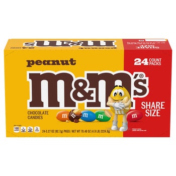 M&M'S Chocolate Candy, Peanut, Share Size, 3.27 oz, 24 ct