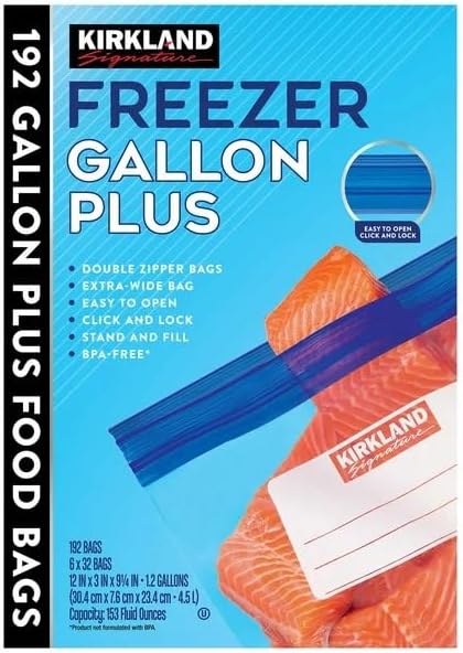 Kirkland Signature Freezer Gallon Plus Bags Double Zipper, 192 Count