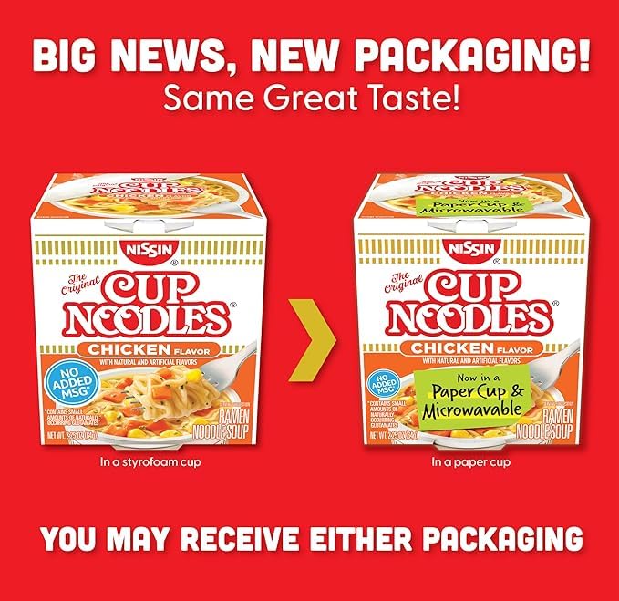 Cup Noodles Ramen Noodle Soup, Chicken Flavor,(Pack of 12) 2.25 oz