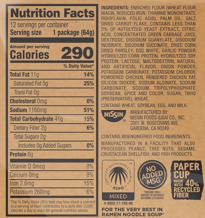 Cup Noodles Ramen Noodle Soup, Chicken Flavor,(Pack of 12) 2.25 oz