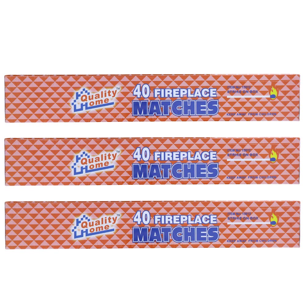 Quality Home Long Wooden Fireplace Matches for Candles, Camping, BBQ Grilling - 11" Matches, 40 in Each Box (3)
