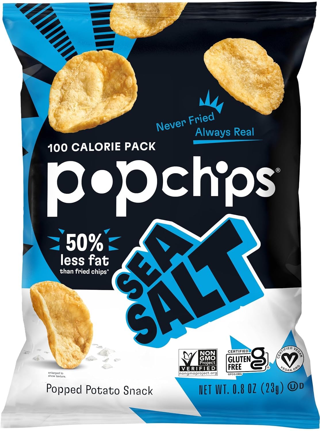 Popchips Potato Chips Variety Pack, Single Serve 0.8 Ounce Bags (Pack of 24), 4 Flavors: 8 Sea Salt, 8 BBQ, 4 Sour Cream & Onion, 4 Salt & Vinegar