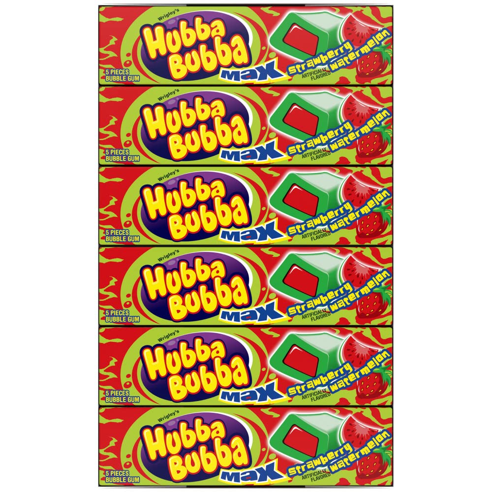 HUBBA BUBBA Bubble Gum Bulk, Chewing Gum Bulk Strawberry Watermelon Flavored, 18 Pack, 5 Pieces, Candy