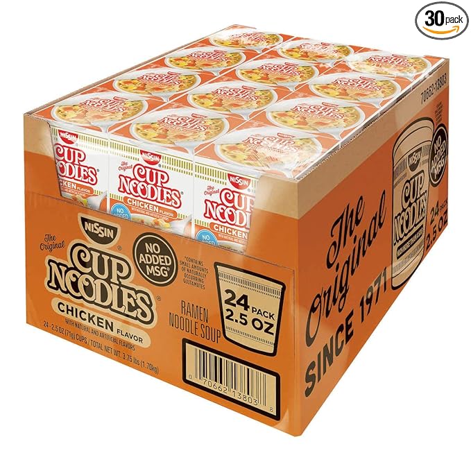 Nissin Cup Noodles Ramen Noodle Soup, Chicken Flavor 2.25 Ounce (Pack of 30)