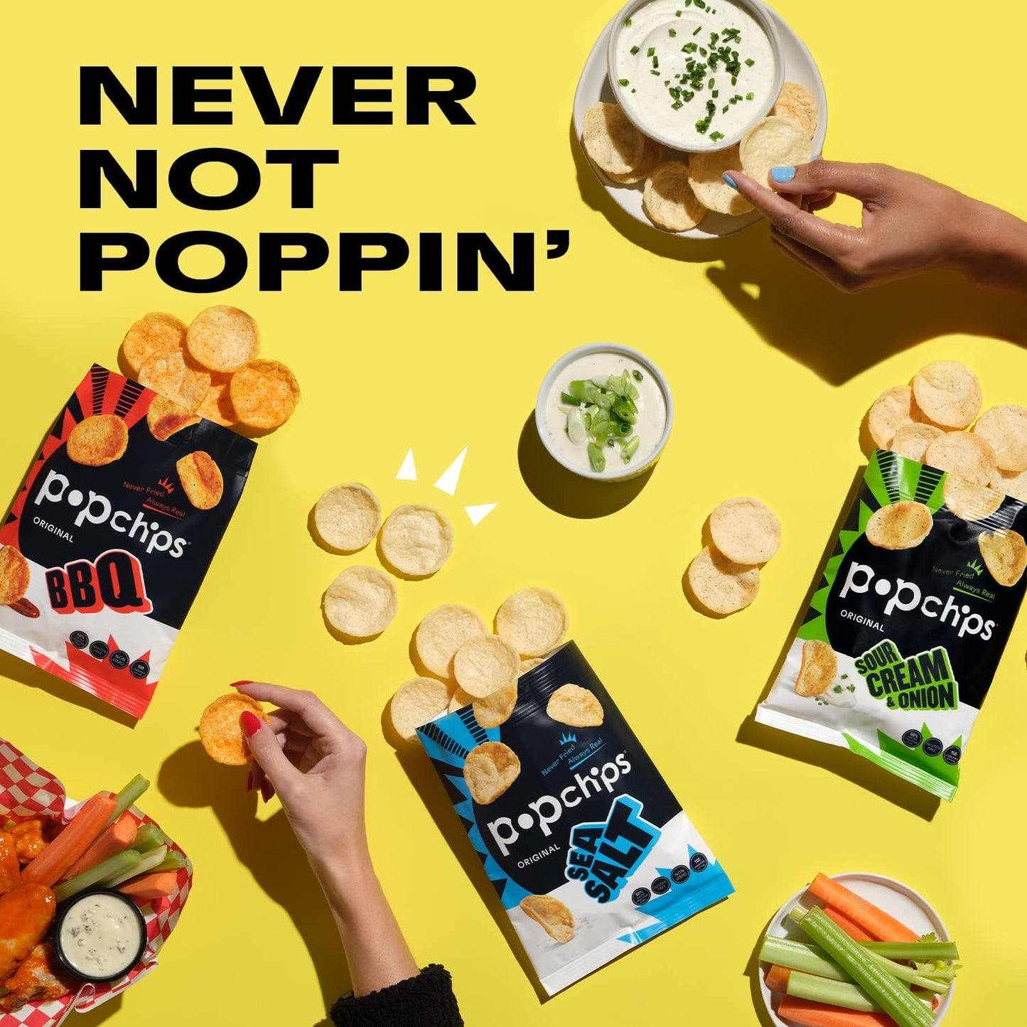 Popchips Potato Chips Variety Pack, Single Serve 0.8 Ounce Bags (Pack of 24), 4 Flavors: 8 Sea Salt, 8 BBQ, 4 Sour Cream & Onion, 4 Salt & Vinegar