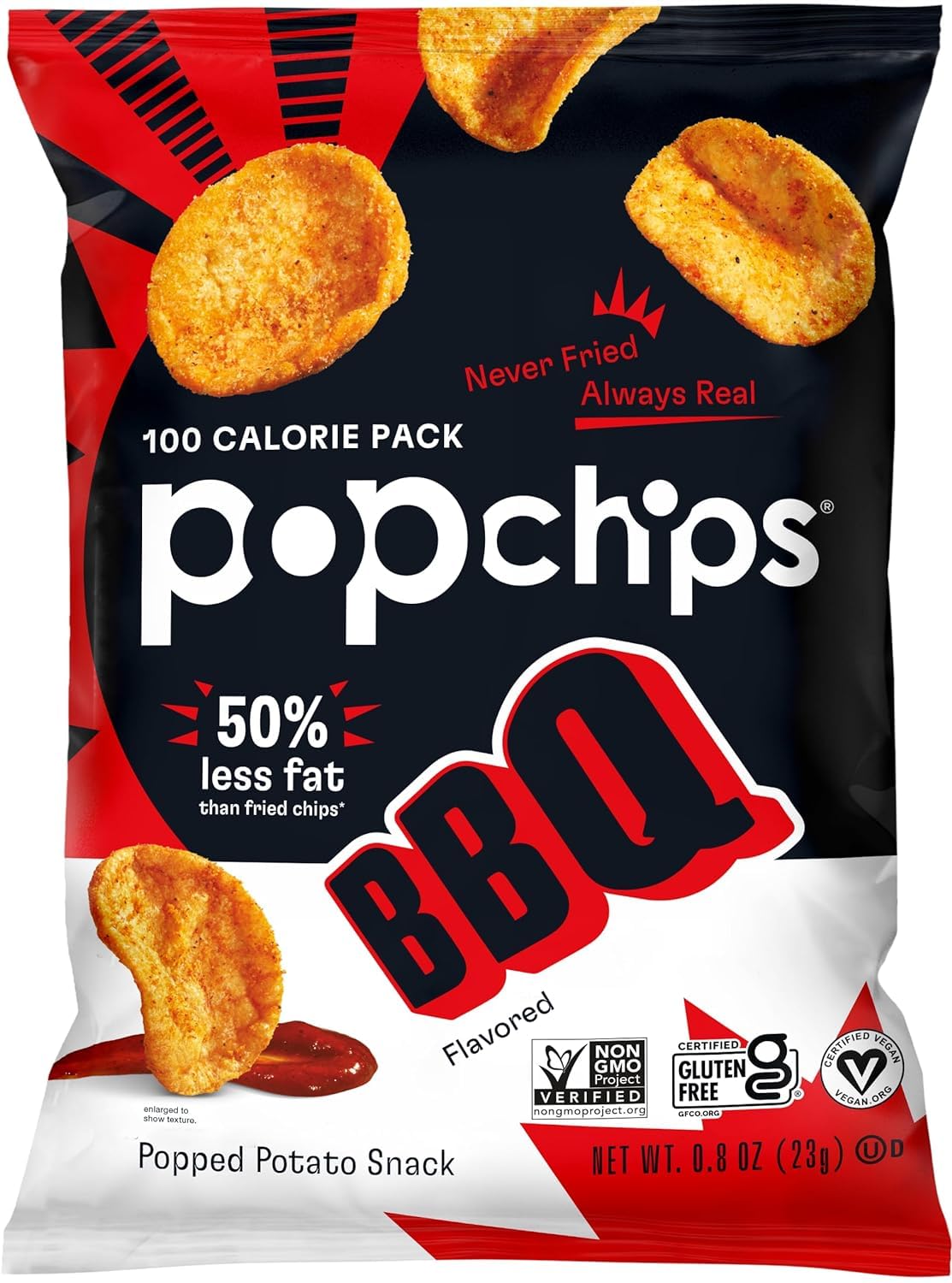 Popchips Potato Chips Variety Pack, Single Serve 0.8 Ounce Bags (Pack of 24), 4 Flavors: 8 Sea Salt, 8 BBQ, 4 Sour Cream & Onion, 4 Salt & Vinegar