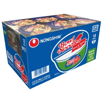 Nongshim Bowl Ramen Noodle Soup, Hot and Spicy, 3.03 oz, 18 ct