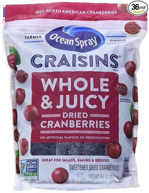 Ocean Spray Whole Craisins Dried Cranberries (64 Oz),64 Ounce (Pack of 36)