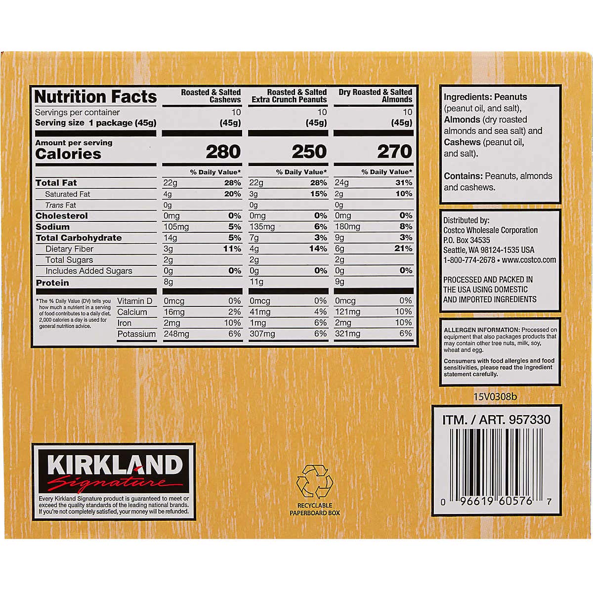Kirkland Signature Snacking Nuts, Variety Pack, 1.6 oz, 30-count (2 Pack)