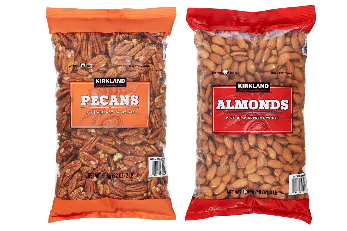 Kirkland Signature Pecan and Almonds Bundle - Includes Kirkland Signature Pecan Halves (2.0 LB) and Supreme Whole Almonds (3.0 LB)