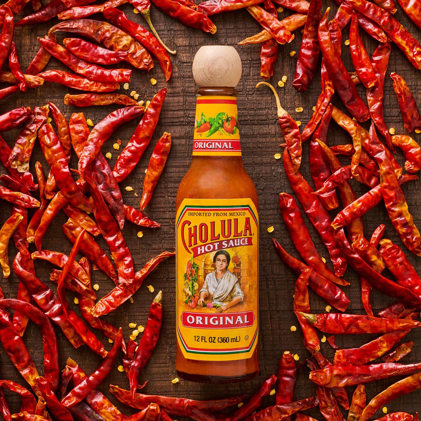 Cholula Hot Sauce, Original, Product of Mexico, Blend of Arbol & Piquin Peppers with Signature Spices for Eggs, Rice, Tacos, Huevos Rancheros & More, 12 fl oz