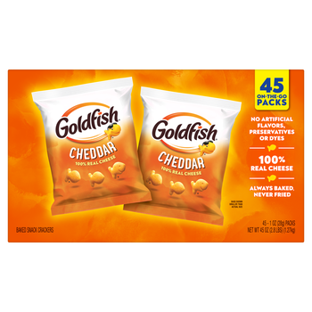 Goldfish Baked Snack Crackers, Cheddar, 1 oz, 45 ct