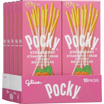 Glico Pocky Cream Covered Biscuit Sticks, Strawberry, 1.41 oz, 10 ct