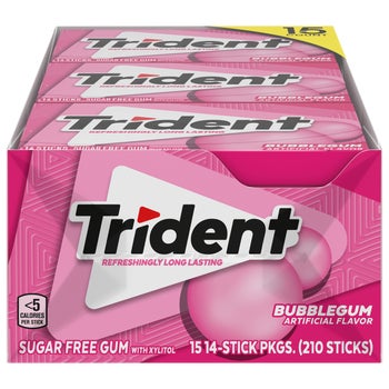 Trident Sugar Free Gum, Bubblegum, 14 Pieces, 15 ct