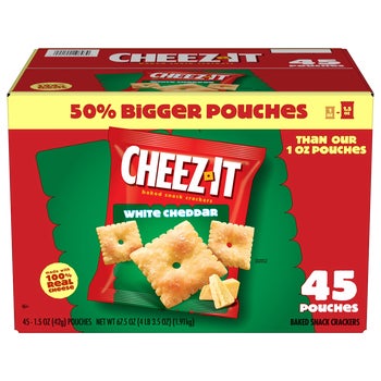Cheez-It Baked Snack Crackers, White Cheddar, 1.5 oz, 45 ct