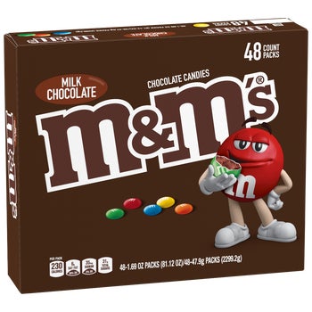 M&M'S Full Size Chocolate Candy, Milk Chocolate, 1.69 oz, 48 ct