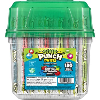 Sour Punch Twists, 6" Individually Wrapped Candy, Assorted Flavors, 180 ct