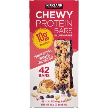 Kirkland Signature Chewy Protein Bar, 10g Protein, Peanut Butter & Semisweet Chocolate Chip, 1.41 oz, 42 ct