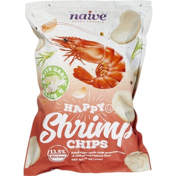 Naive Happy Shrimp Chips, Garlic & Butter, 16 oz