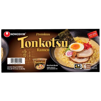 Nongshim Tonkotsu Ramen Premium Noodle Soup, Rich Pork Broth, 3.56 oz, 6 ct