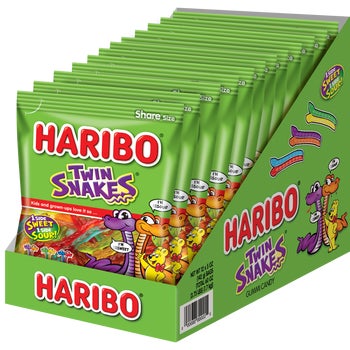 Haribo Twin Snakes Gummi Candy, Sweet & Sour, 5 oz, 12 ct