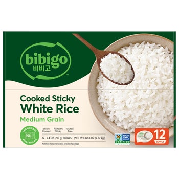 Bibigo Cooked Sticky White Rice Bowls, Medium Grain, 7.4 oz, 12 ct