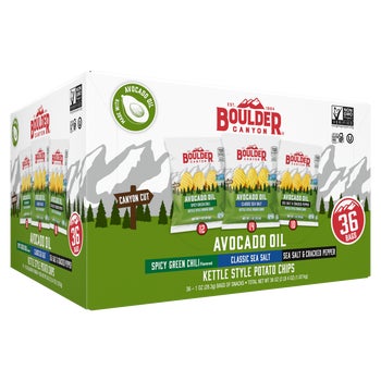 Boulder Canyon Avocado Oil Kettle Style Potato Chips, Variety Pack, 1 oz, 36 ct