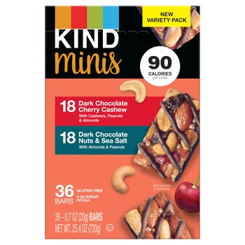 KIND Minis Snack Bar, Variety Pack, 0.7 oz, 36 ct