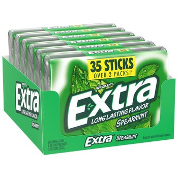 Extra Sugar Free Chewing Gum, Spearmint, Mega Pack, 35 sticks, 6 ct