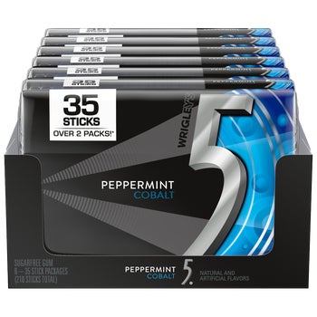5 Gum Sugar Free Chewing Gum, Peppermint Cobalt, Mega Pack, 35 Sticks, 6 ct