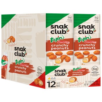 Snak Club Crunchy Peanuts, Tajin Chile Lime Peg Bag, 1.4 oz, 12 ct