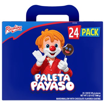 Ricolino Paleta Payaso Marshmallow with Chocolate Flavored Coating, 1.58 oz, 24 ct