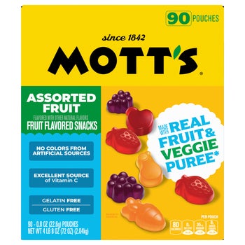 Mott's Fruit Flavored Snacks, Assorted Fruit, 0.8 oz, 90 ct