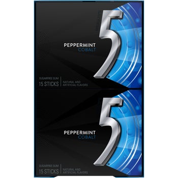 5 Gum Sugar Free Chewing Gum, Peppermint Cobalt, 15 Sticks, 10 ct