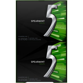 5 Gum Sugar Free Chewing Gum, Spearmint Rain, 15 Sticks, 10 ct