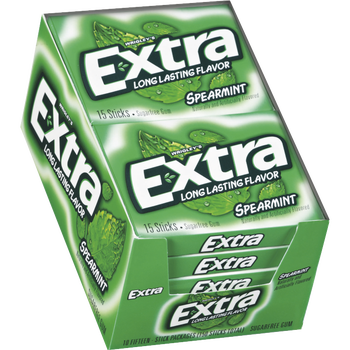 Extra Sugar Free Chewing Gum, Spearmint, Slim Pack, 15 Sticks, 10 ct