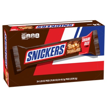 Snickers Chocolate Candy Bar, Share Size, 3.29 oz, 24 ct