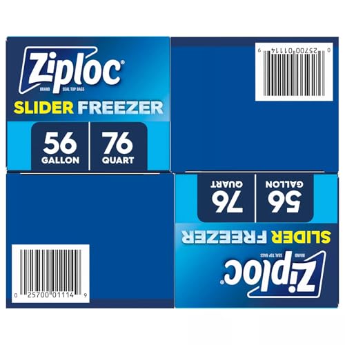 Ziploc Slider Freezer Bags Variety Pack, 132 Count, Power Shield Technology, 76 Quart and 56 Gallon Bags