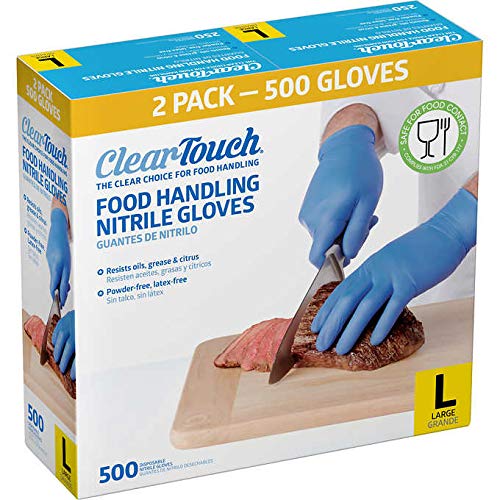 Medline Clear-Touch Food Handling Nitrile Gloves, Powder Free, Not Made From Natural Rubber Latex - Ideal for Kitchen Use and Food Preparation - Large Size, Pack of 500