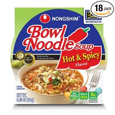 Nongshim Bowl Noodle Soup, Hot & Spicy (3.03 oz. bowl, 18 ct.)