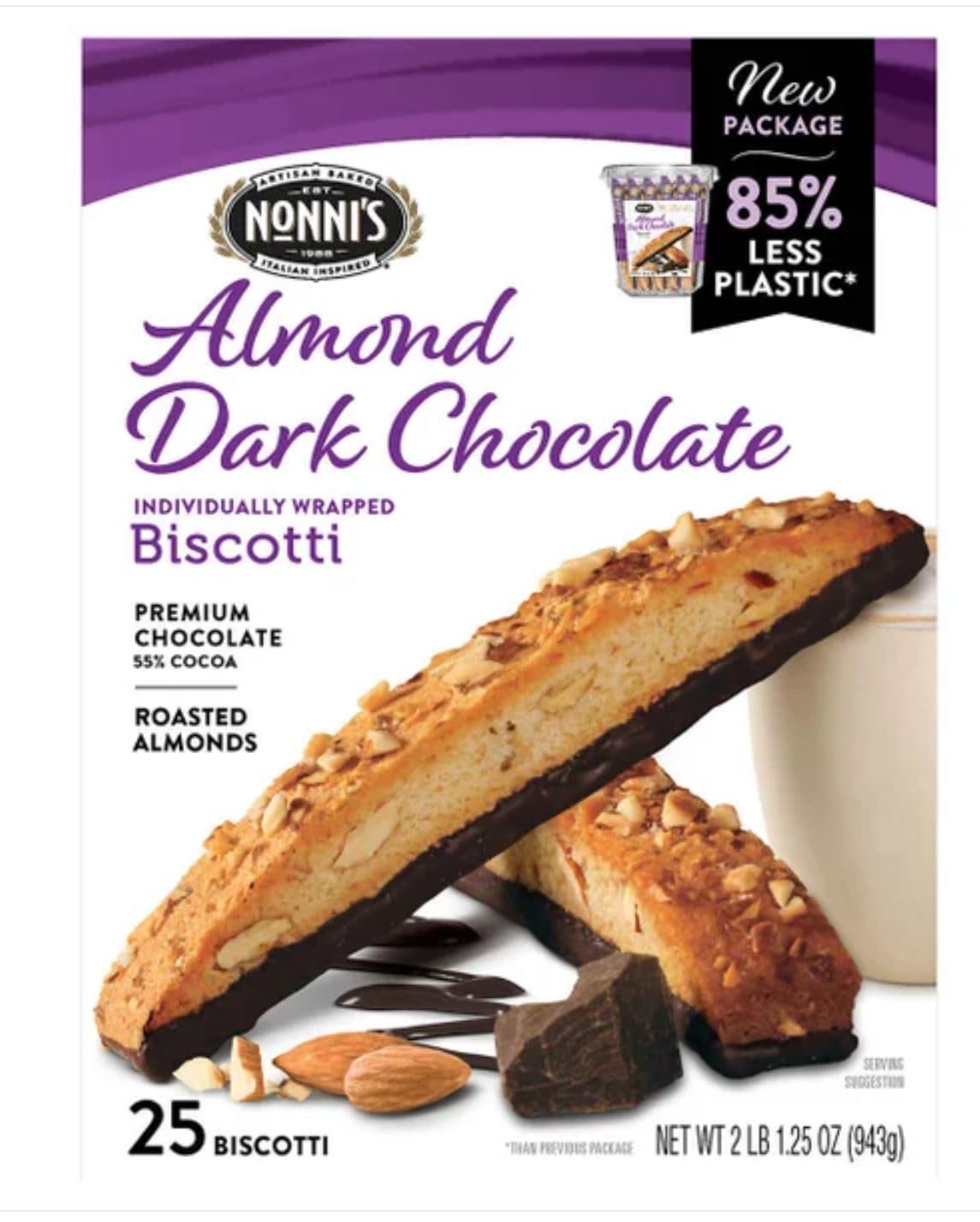 Nonni's Almond Dark Chocolate Biscotti: 25 Count, 2lb,1.25 oz (943 g)