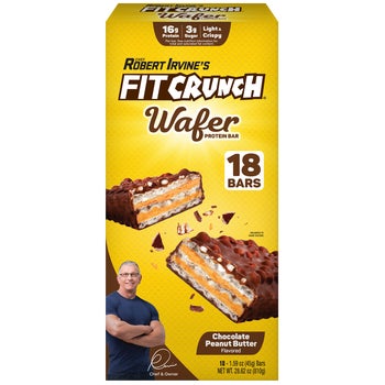 FITCRUNCH Wafer Protein Bars, 16g Protein, Chocolate Peanut Butter, 1.59 oz, 18 ct