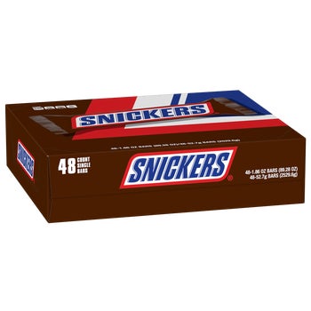 Snickers Peanut Chocolate Candy Bar, Full Size, 1.86 oz, 48 ct