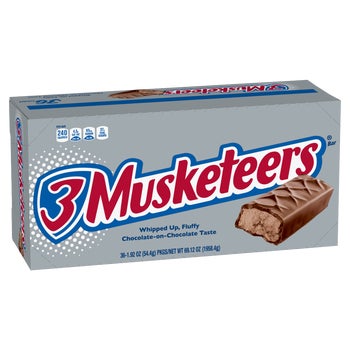 3 Musketeers Chocolate Candy Bar, Full Size, 1.92 oz, 36 ct