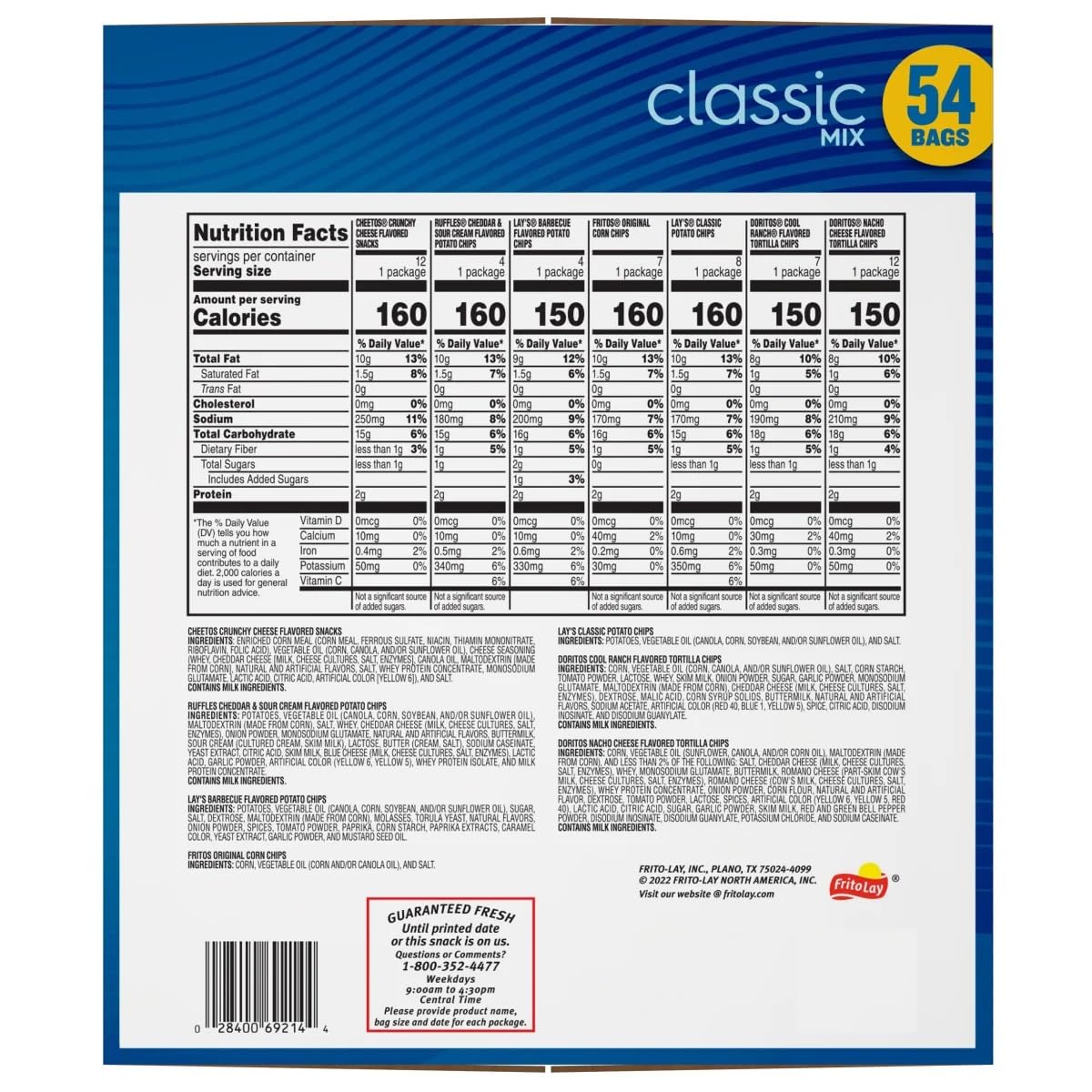 Frito Lay Classic Chips Variety, 1 Ounce (54 Count)